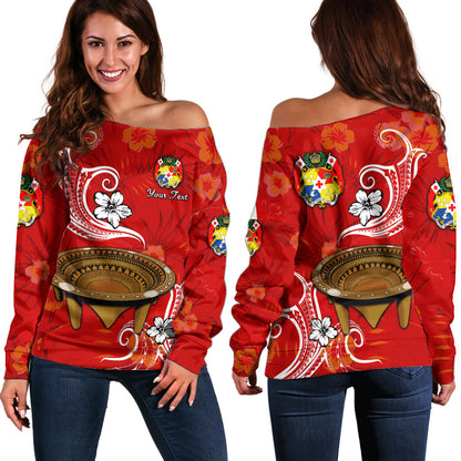 (Custom Personalised) Tonga Kumete Kava Bowl Sila Vibes Red Off Shoulder Sweater