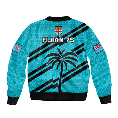 Fiji Rugby Tapa Pattern Fijian 7s Cyan Bomber Jacket