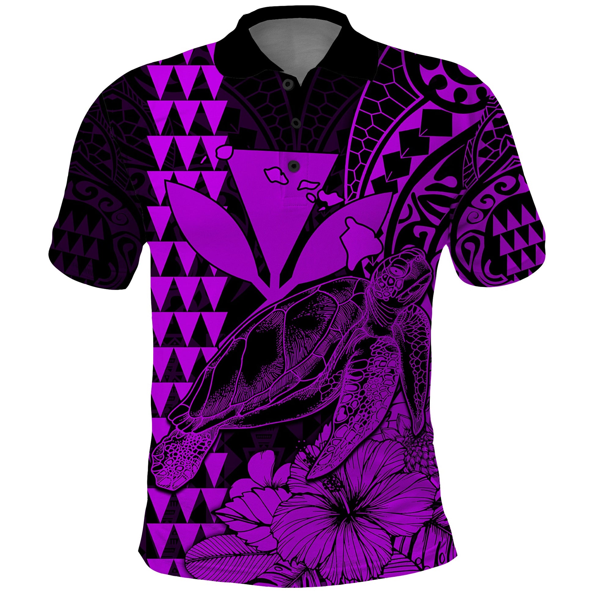 Kakau Polynesian Tribal Hawaiian Turtle with Kanaka Maoli Purple Polo Shirt