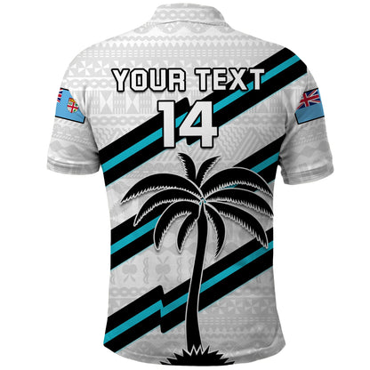 Custom Text And Number Fiji Rugby Tapa Pattern Fijian 7s White Polo Shirt