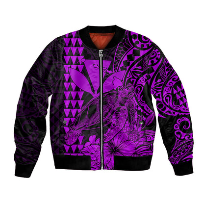 Kakau Polynesian Tribal Hawaiian Turtle with Kanaka Maoli Purple Bomber Jacket