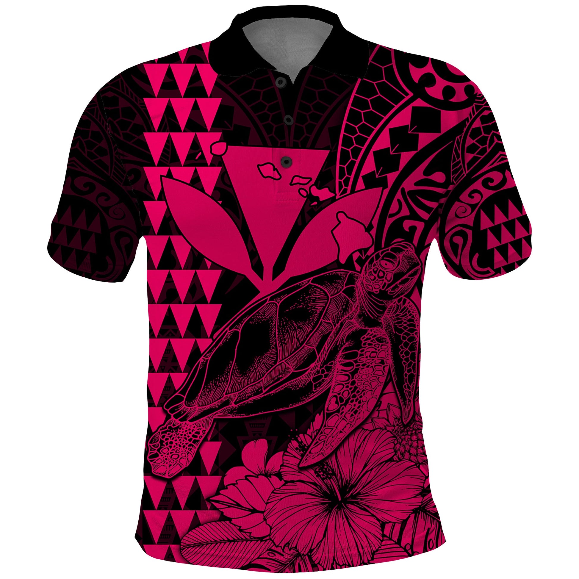 Kakau Polynesian Tribal Hawaiian Turtle with Kanaka Maoli Pink Polo Shirt