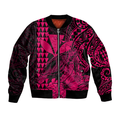 Kakau Polynesian Tribal Hawaiian Turtle with Kanaka Maoli Pink Bomber Jacket