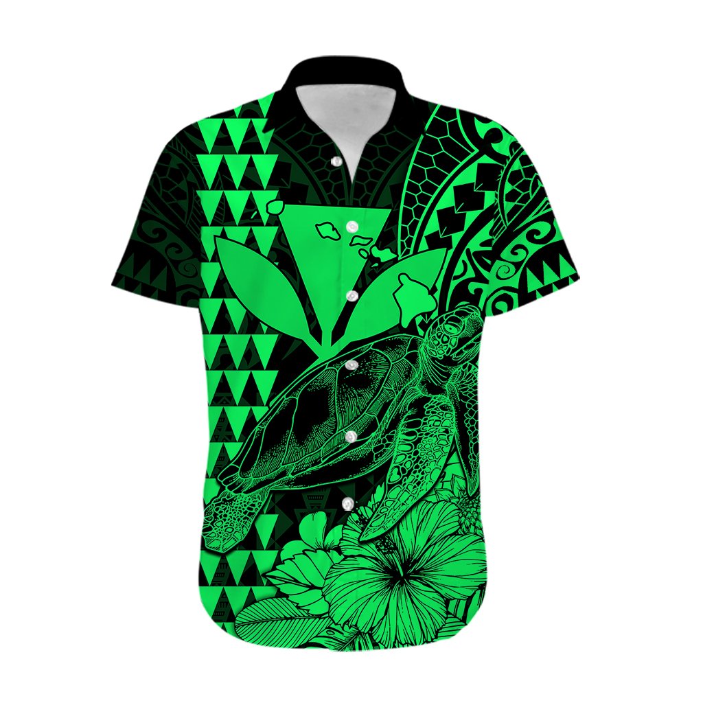 Custom Personalised Kakau Polynesian Tribal Hawaiian Turtle with Kanaka Maoli Green Hawaiian Shirt