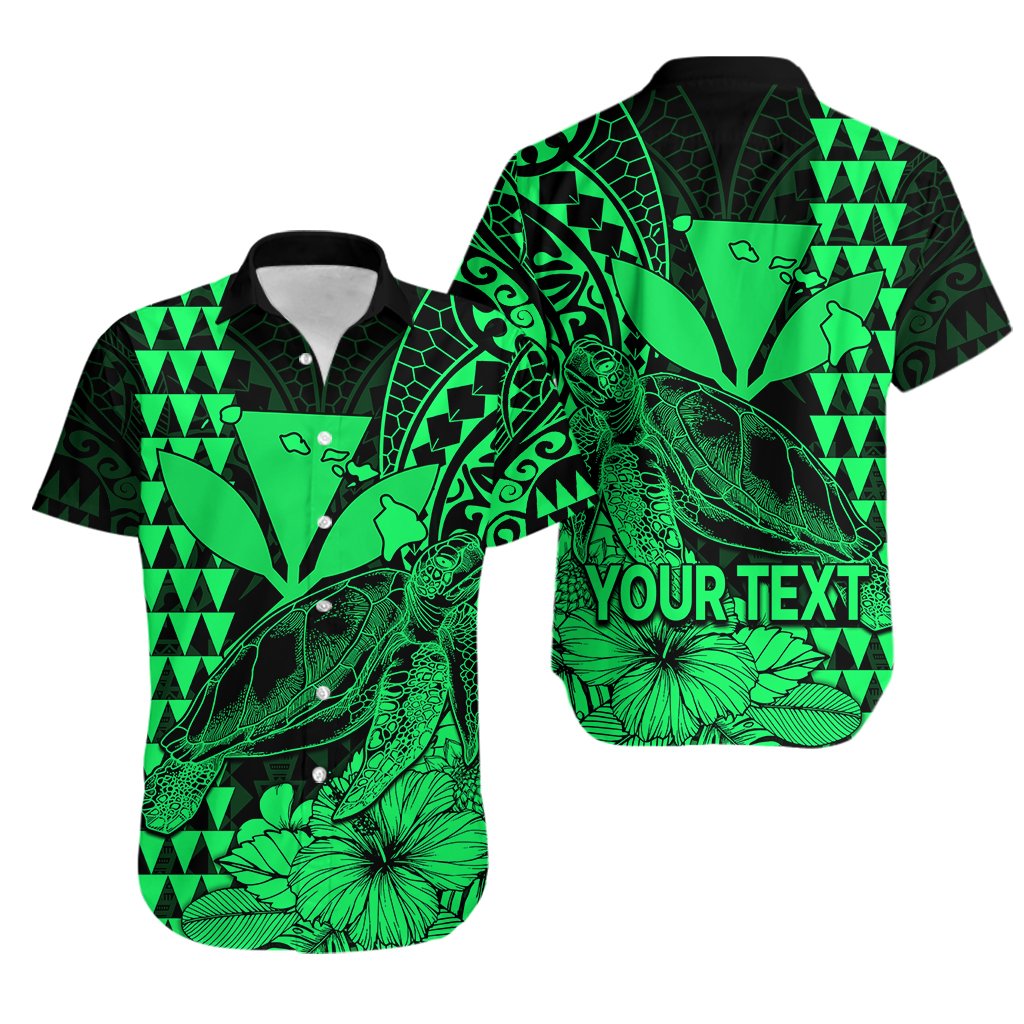 Custom Personalised Kakau Polynesian Tribal Hawaiian Turtle with Kanaka Maoli Green Hawaiian Shirt