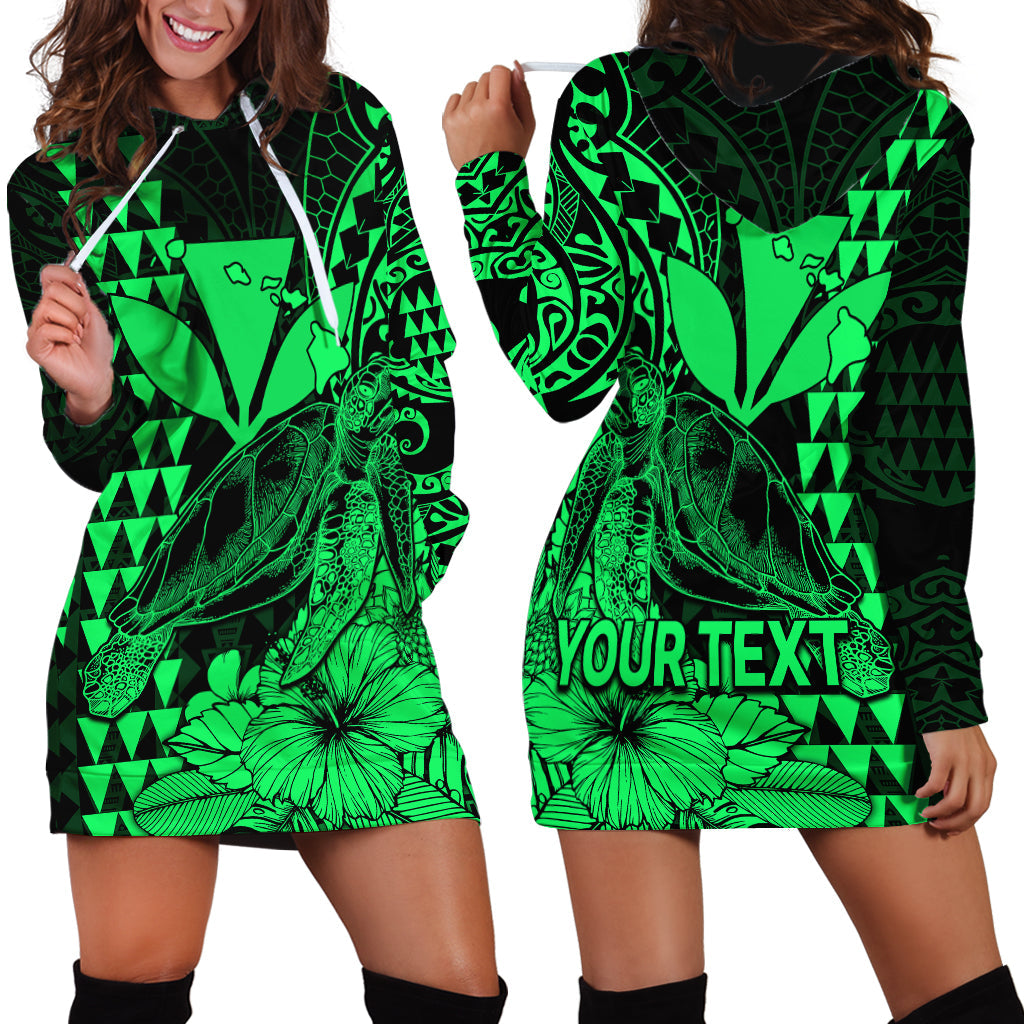 Custom Personalised Kakau Polynesian Tribal Hawaiian Turtle with Kanaka Maoli Green Hoodie Dress