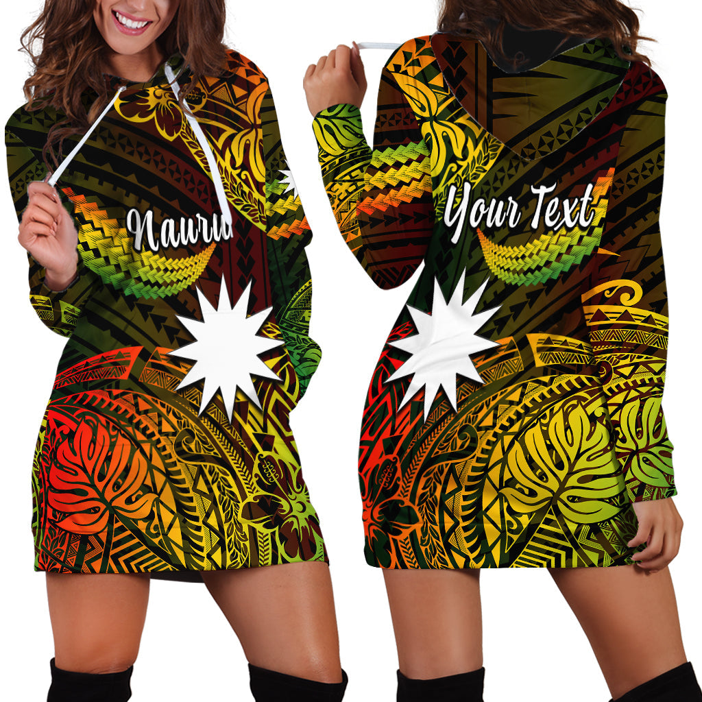 Custom Personalised Nauru Polynesian Hibiscus Naoero Reggae Hoodie Dress