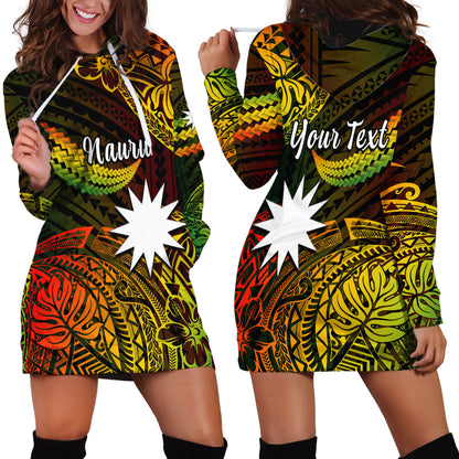 Custom Personalised Nauru Polynesian Hibiscus Naoero Reggae Hoodie Dress