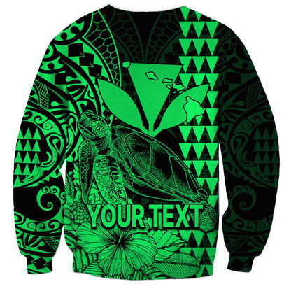 Custom Personalised Kakau Polynesian Tribal Hawaiian Turtle with Kanaka Maoli Green Sweatshirt