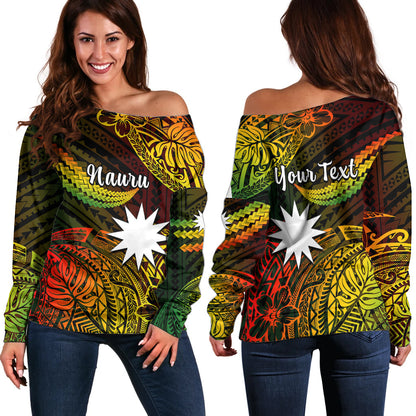 (Custom Personalised) Nauru Polynesian Hibiscus Naoero Reggae Off Shoulder Sweater
