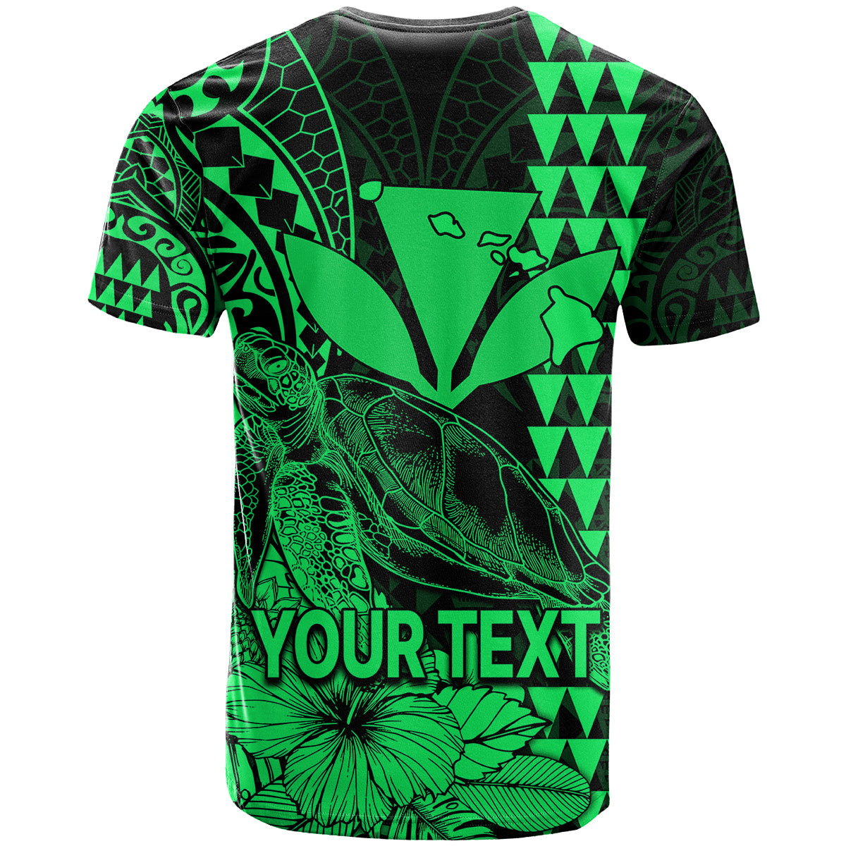 (Custom Personalised) Kakau Polynesian Tribal Hawaiian Turtle with Kanaka Maoli Green T Shirt