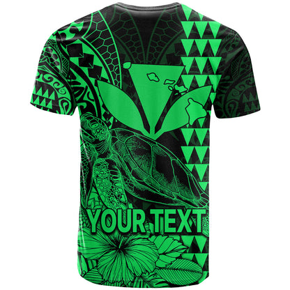 (Custom Personalised) Kakau Polynesian Tribal Hawaiian Turtle with Kanaka Maoli Green T Shirt
