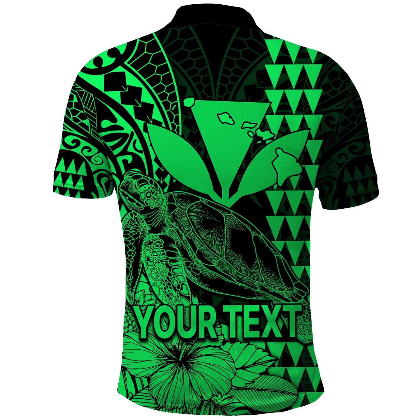 Custom Personalised Kakau Polynesian Tribal Hawaiian Turtle with Kanaka Maoli Green Polo Shirt