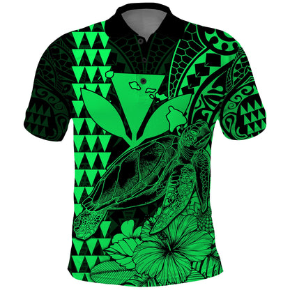 Custom Personalised Kakau Polynesian Tribal Hawaiian Turtle with Kanaka Maoli Green Polo Shirt