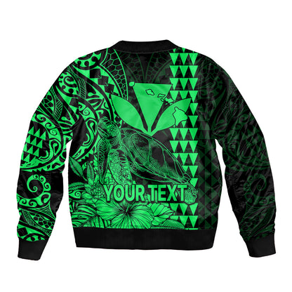 (Custom Personalised) Kakau Polynesian Tribal Hawaiian Turtle with Kanaka Maoli Green Bomber Jacket