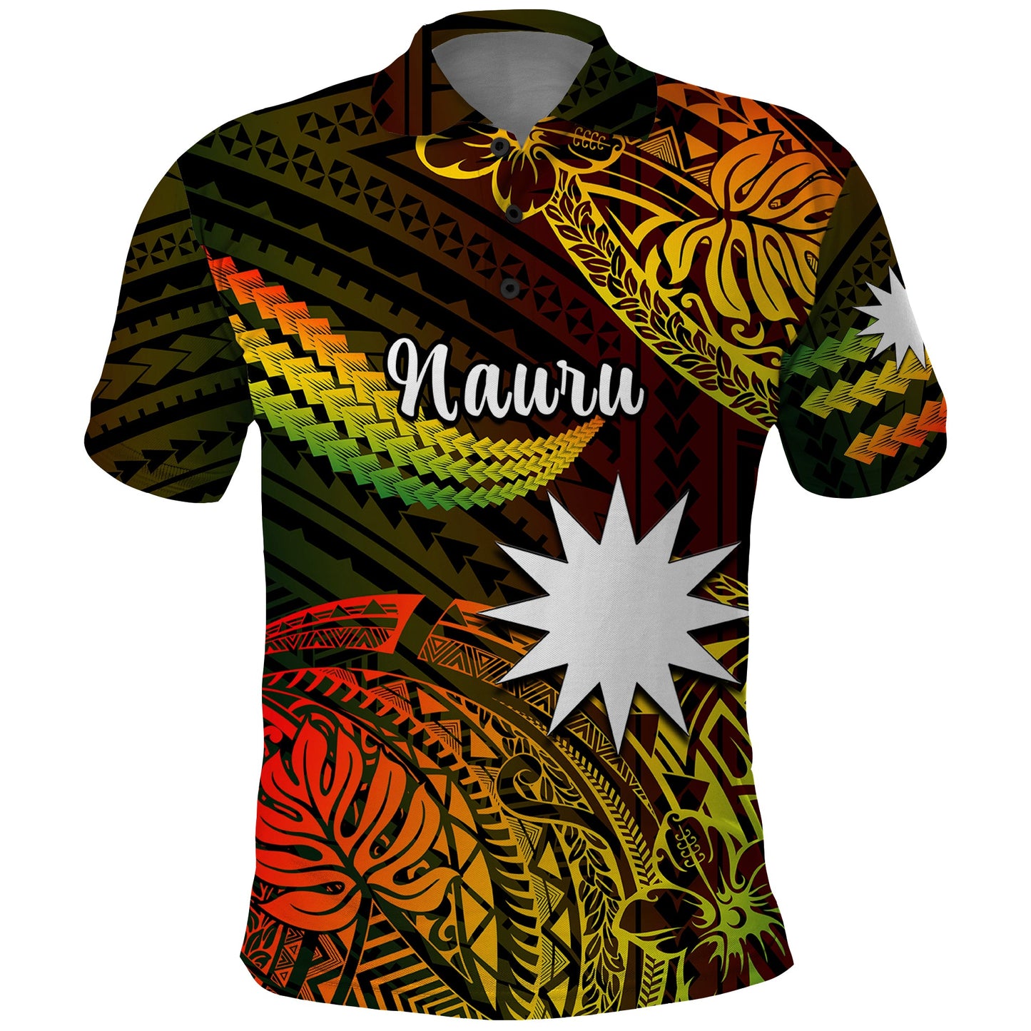 Custom Personalised Nauru Polynesian Hibiscus Naoero Reggae Polo Shirt