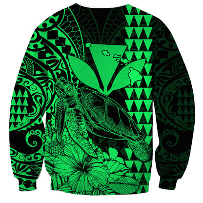 Kakau Polynesian Tribal Hawaiian Turtle with Kanaka Maoli Green Sweatshirt