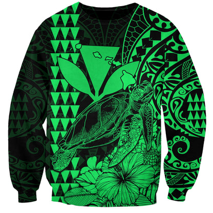 Kakau Polynesian Tribal Hawaiian Turtle with Kanaka Maoli Green Sweatshirt