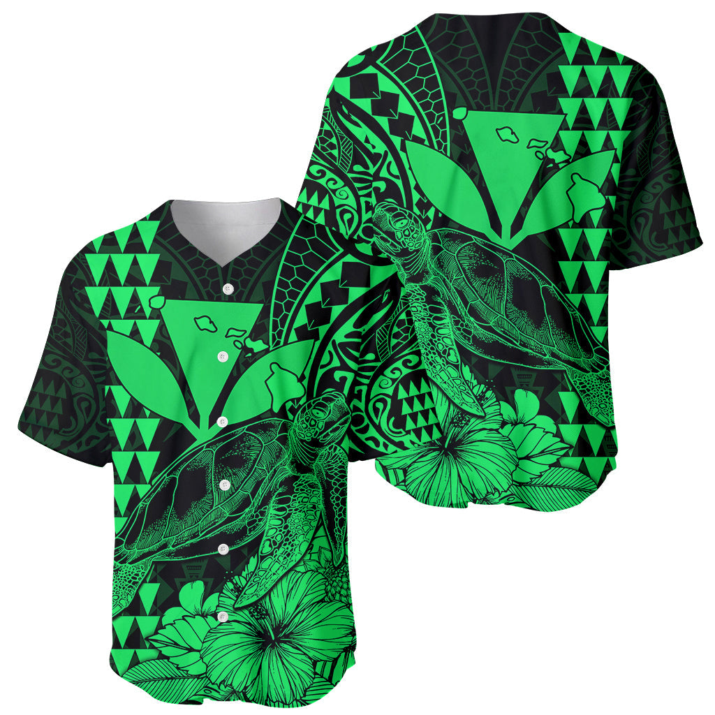 Kakau Polynesian Tribal Hawaiian Turtle with Kanaka Maoli Green Baseball Jersey