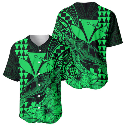 Kakau Polynesian Tribal Hawaiian Turtle with Kanaka Maoli Green Baseball Jersey
