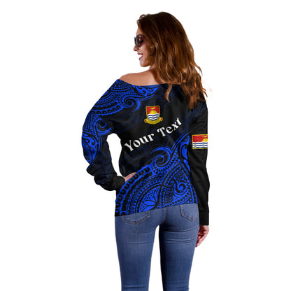 (Custom Personalised) Ribaberiki Kiribati Coat Of Arms Mix Blue Polynesian Off Shoulder Sweater