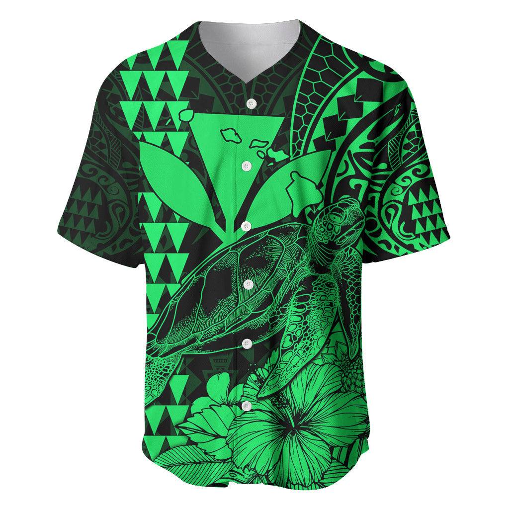 Kakau Polynesian Tribal Hawaiian Turtle with Kanaka Maoli Green Baseball Jersey