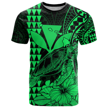 Kakau Polynesian Tribal Hawaiian Turtle With Kanaka Maoli Green T Shirt