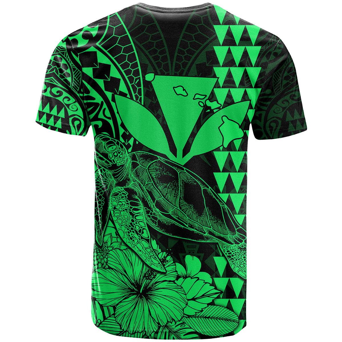 Kakau Polynesian Tribal Hawaiian Turtle With Kanaka Maoli Green T Shirt