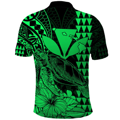 Kakau Polynesian Tribal Hawaiian Turtle with Kanaka Maoli Green Polo Shirt