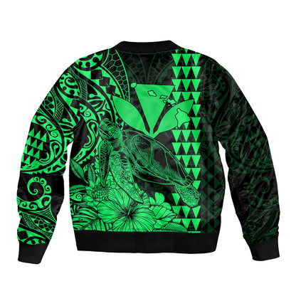 Kakau Polynesian Tribal Hawaiian Turtle with Kanaka Maoli Green Bomber Jacket