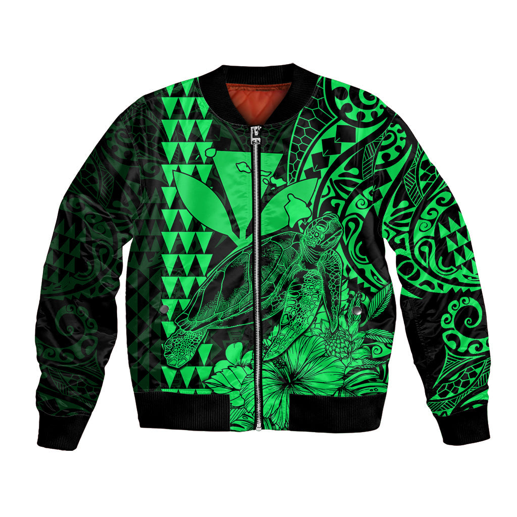 Kakau Polynesian Tribal Hawaiian Turtle with Kanaka Maoli Green Bomber Jacket