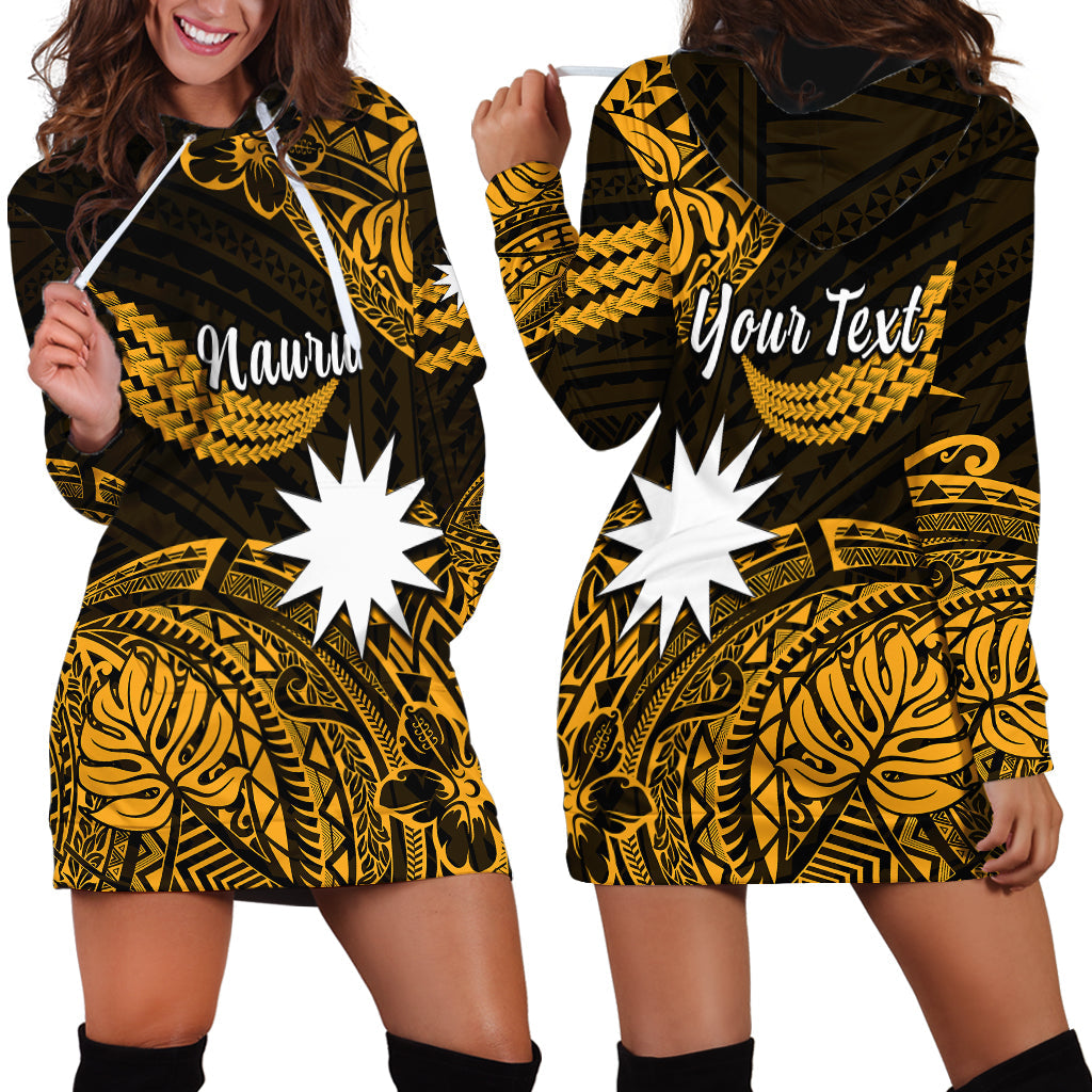 Custom Personalised Nauru Polynesian Hibiscus Naoero Glod Hoodie Dress