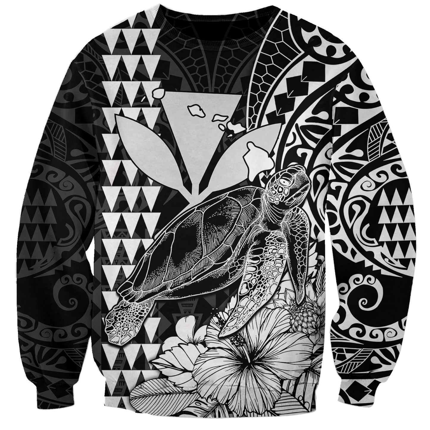 Custom Personalised Kakau Polynesian Tribal Hawaiian Turtle with Kanaka Maoli Black Sweatshirt