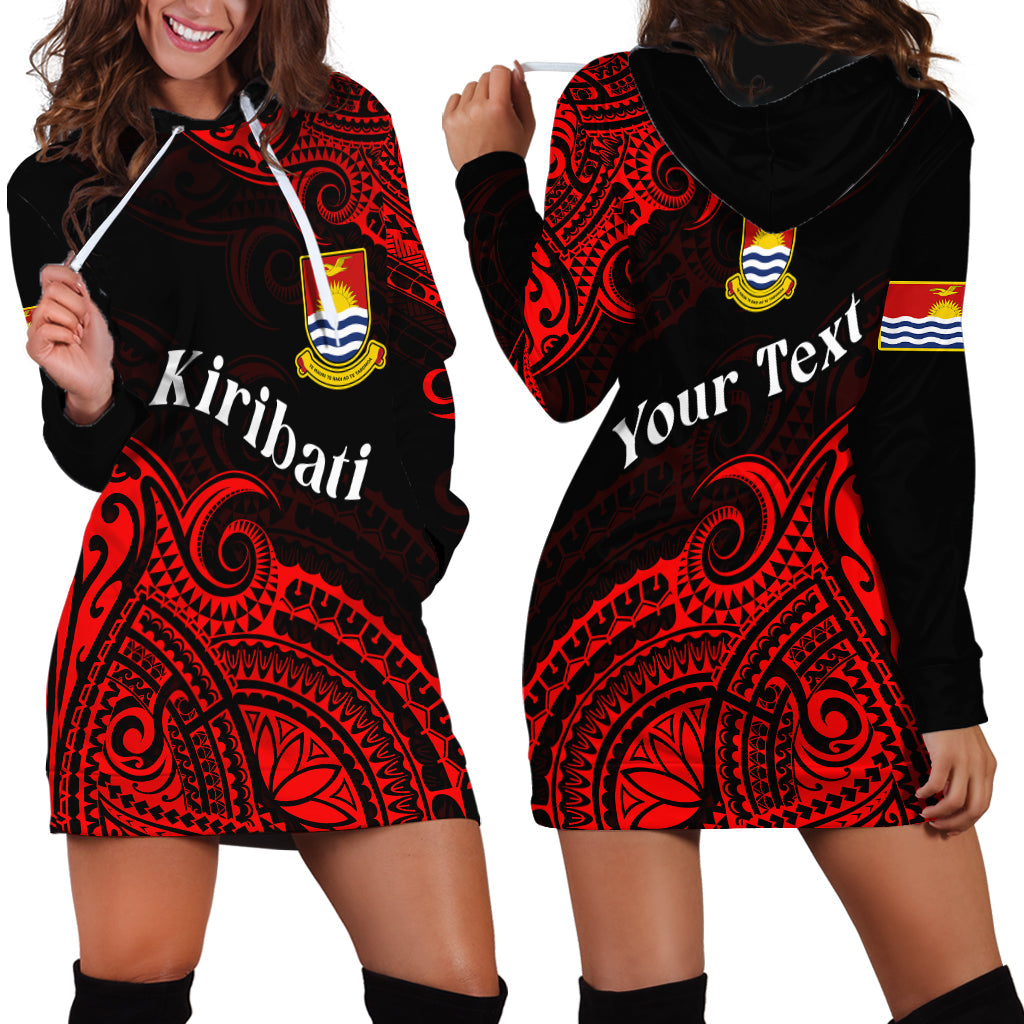 Custom Personalised Ribaberiki Kiribati Coat Of Arms Mix Red Polynesian Hoodie Dress