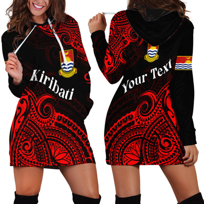 Custom Personalised Ribaberiki Kiribati Coat Of Arms Mix Red Polynesian Hoodie Dress