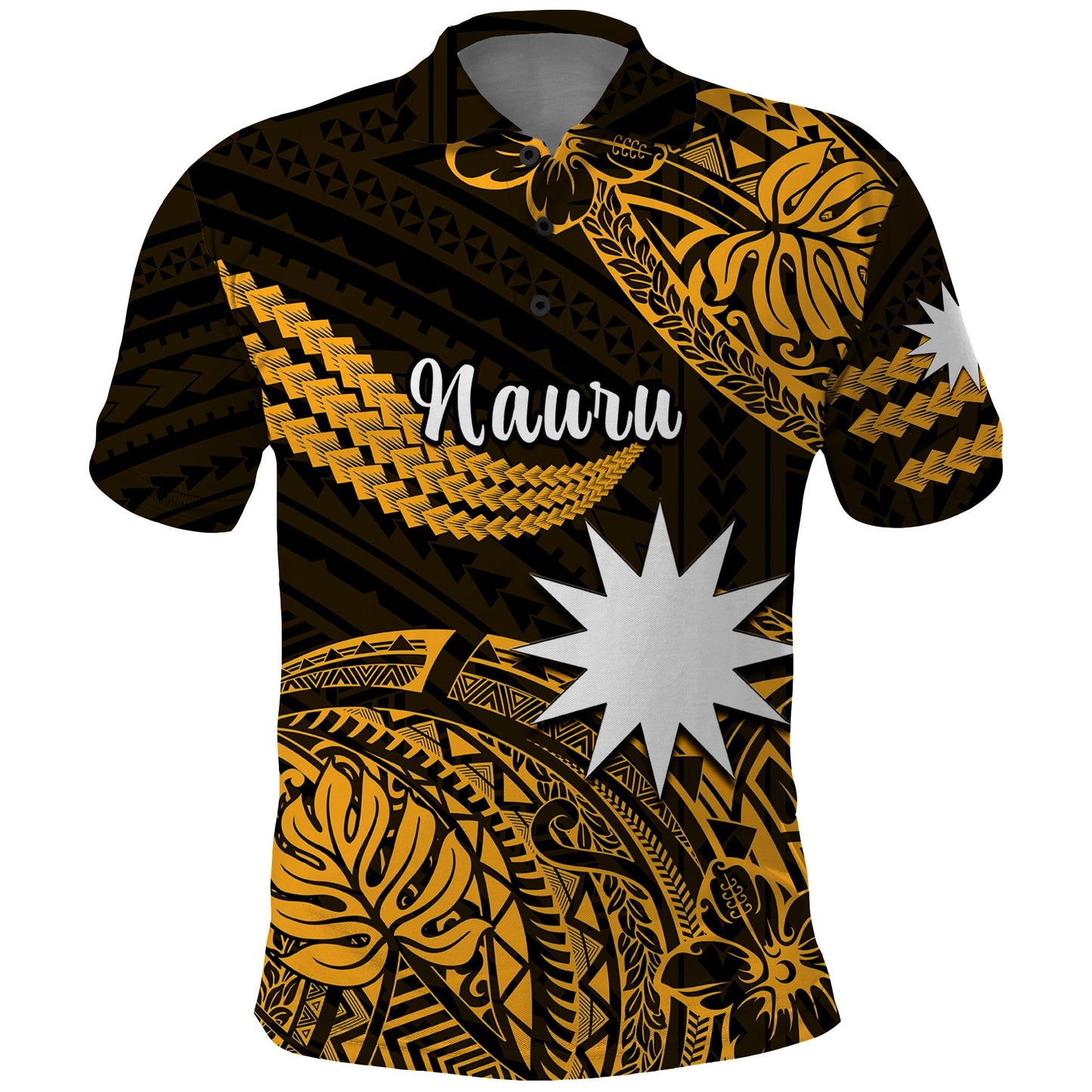 Nauru Polynesian Hibiscus Naoero Glod Polo Shirt