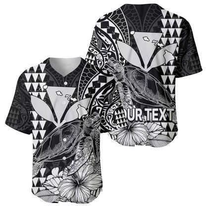 (Custom Personalised) Kakau Polynesian Tribal Hawaiian Turtle with Kanaka Maoli Black Baseball Jersey