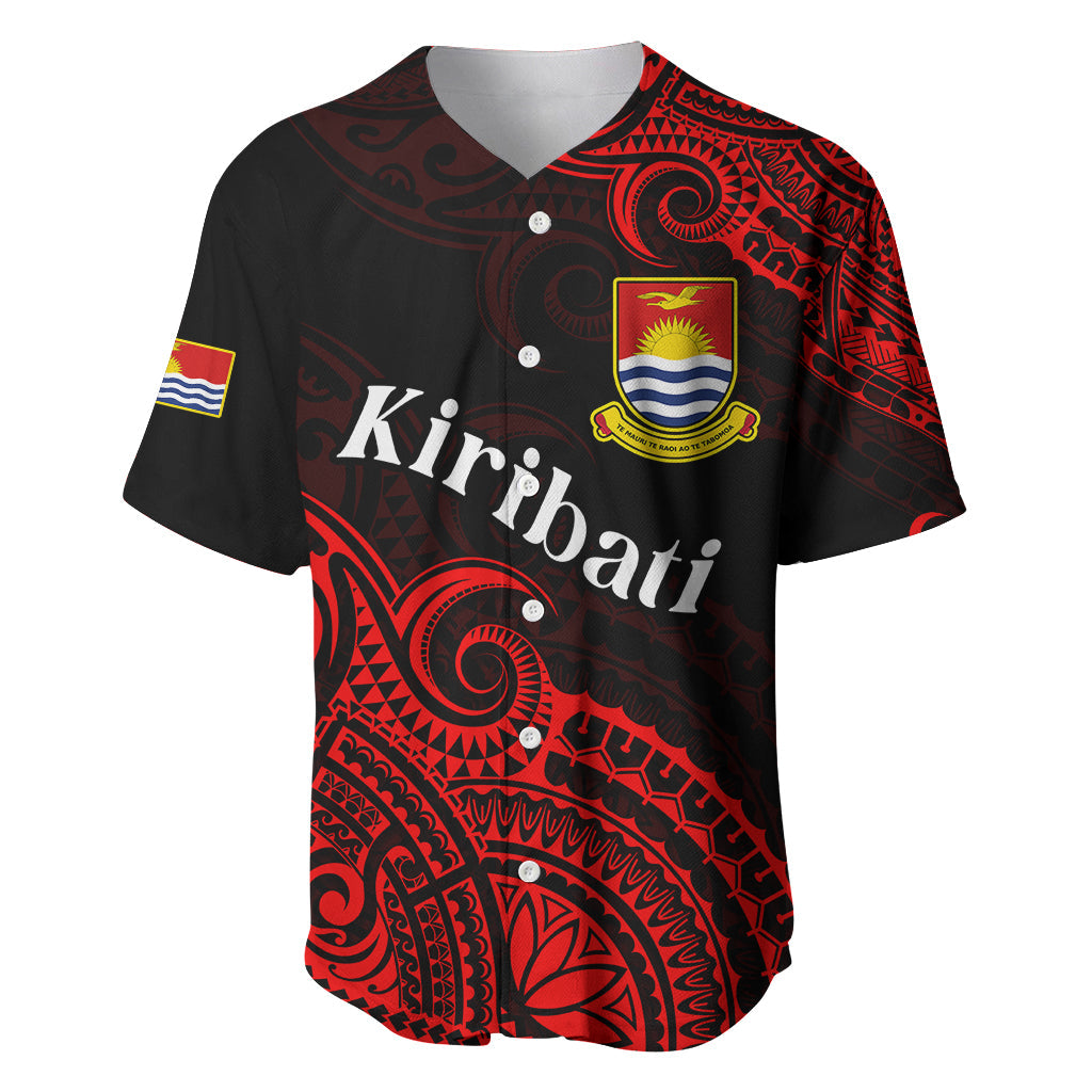 (Custom Personalised) Ribaberiki Kiribati Coat Of Arms Mix Red Polynesian Baseball Jersey