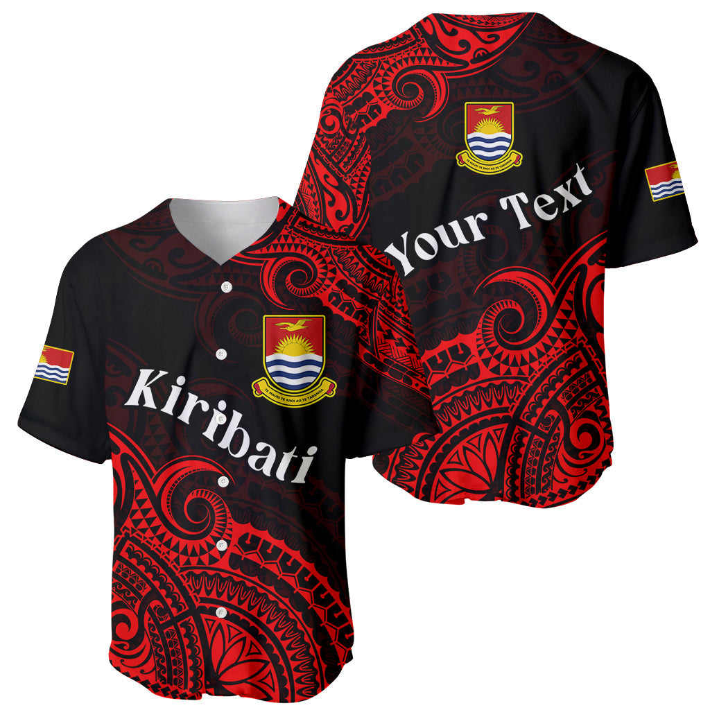 (Custom Personalised) Ribaberiki Kiribati Coat Of Arms Mix Red Polynesian Baseball Jersey