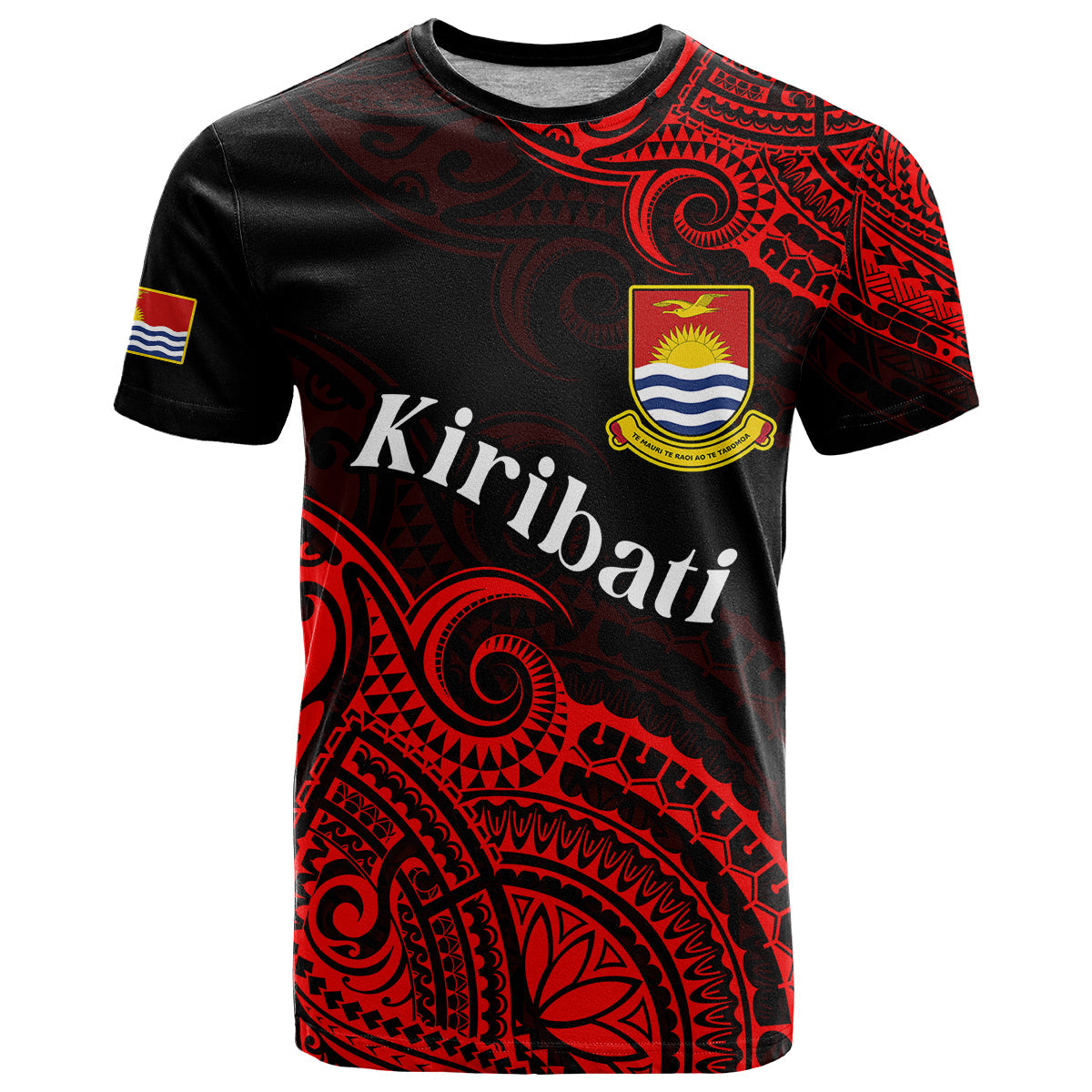 (Custom Personalised) Ribaberiki Kiribati Coat Of Arms Mix Red Polynesian T Shirt