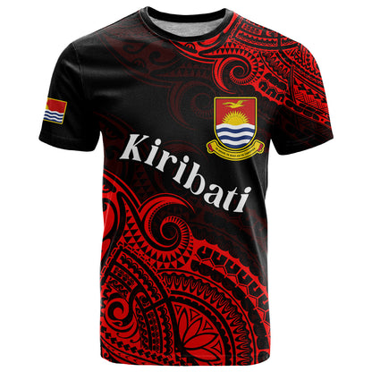 (Custom Personalised) Ribaberiki Kiribati Coat Of Arms Mix Red Polynesian T Shirt