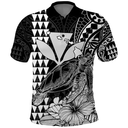 Custom Personalised Kakau Polynesian Tribal Hawaiian Turtle with Kanaka Maoli Black Polo Shirt