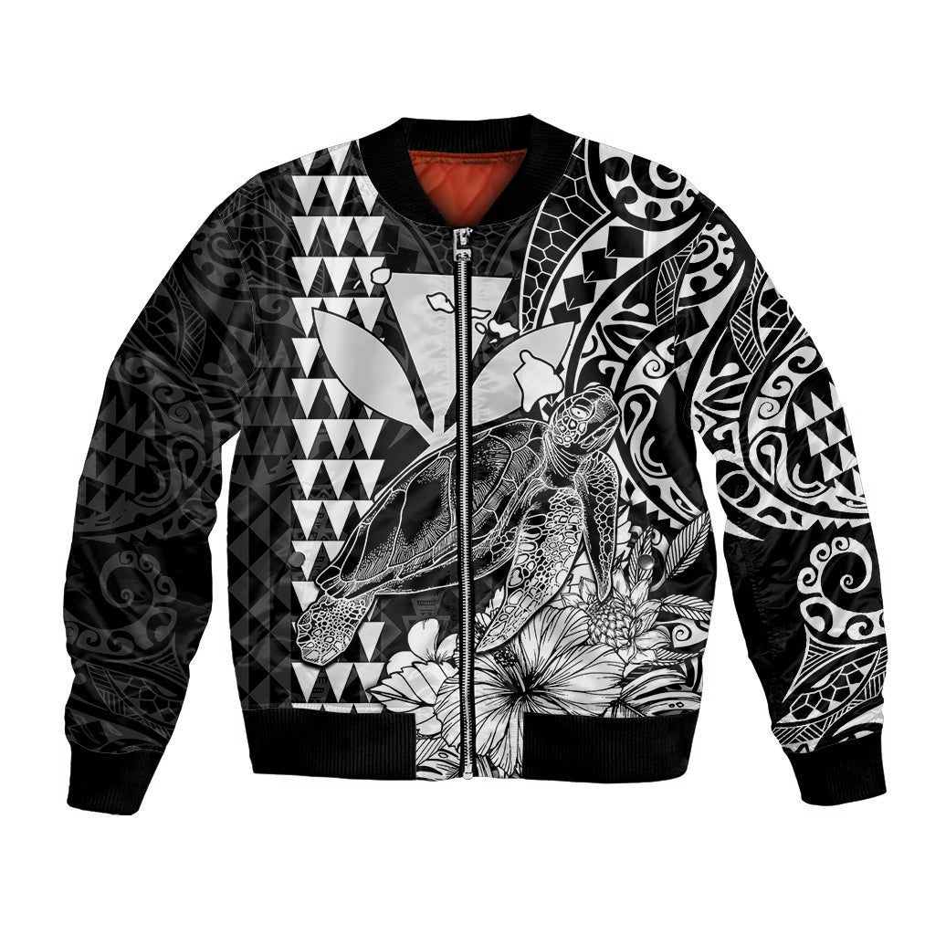 (Custom Personalised) Kakau Polynesian Tribal Hawaiian Turtle with Kanaka Maoli Black Bomber Jacket