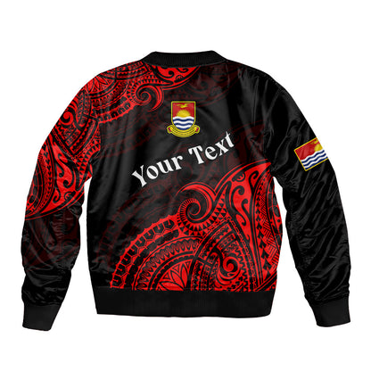(Custom Personalised) Ribaberiki Kiribati Coat Of Arms Mix Red Polynesian Bomber Jacket