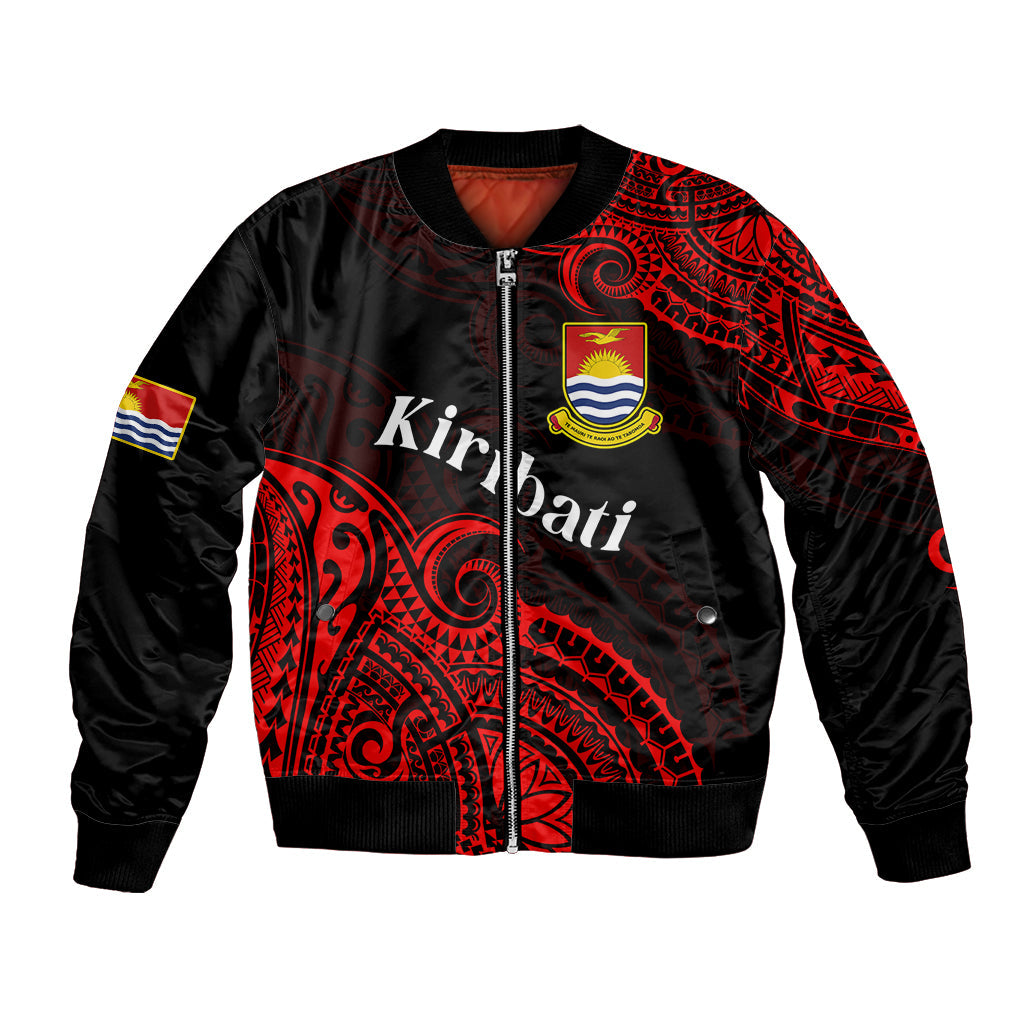 (Custom Personalised) Ribaberiki Kiribati Coat Of Arms Mix Red Polynesian Bomber Jacket