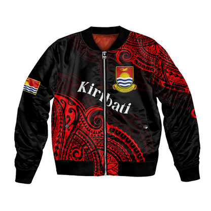 (Custom Personalised) Ribaberiki Kiribati Coat Of Arms Mix Red Polynesian Bomber Jacket