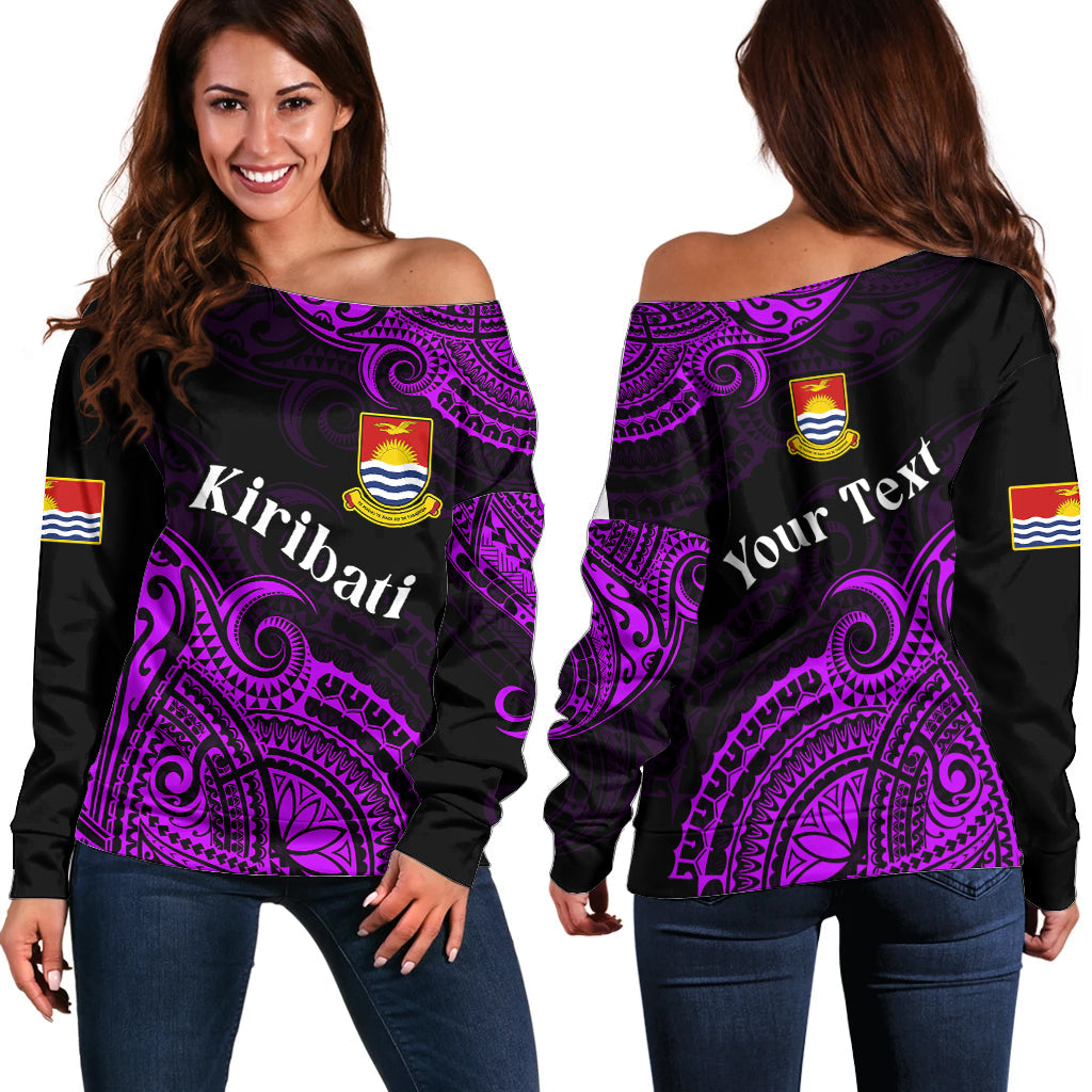 (Custom Personalised) Ribaberiki Kiribati Coat Of Arms Mix Purple Polynesian Off Shoulder Sweater
