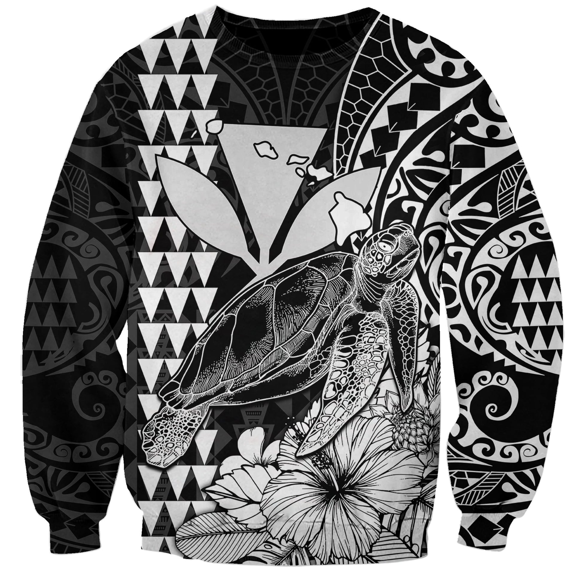 Kakau Polynesian Tribal Hawaiian Turtle with Kanaka Maoli Black Sweatshirt