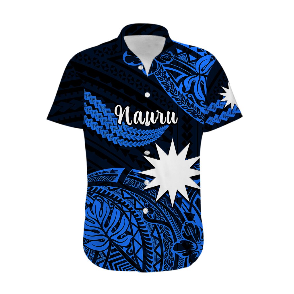 Custom Personalised Nauru Polynesian Hibiscus Naoero Blue Hawaiian Shirt