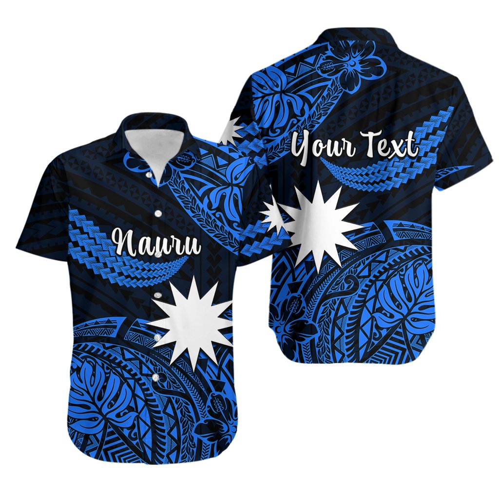 Custom Personalised Nauru Polynesian Hibiscus Naoero Blue Hawaiian Shirt